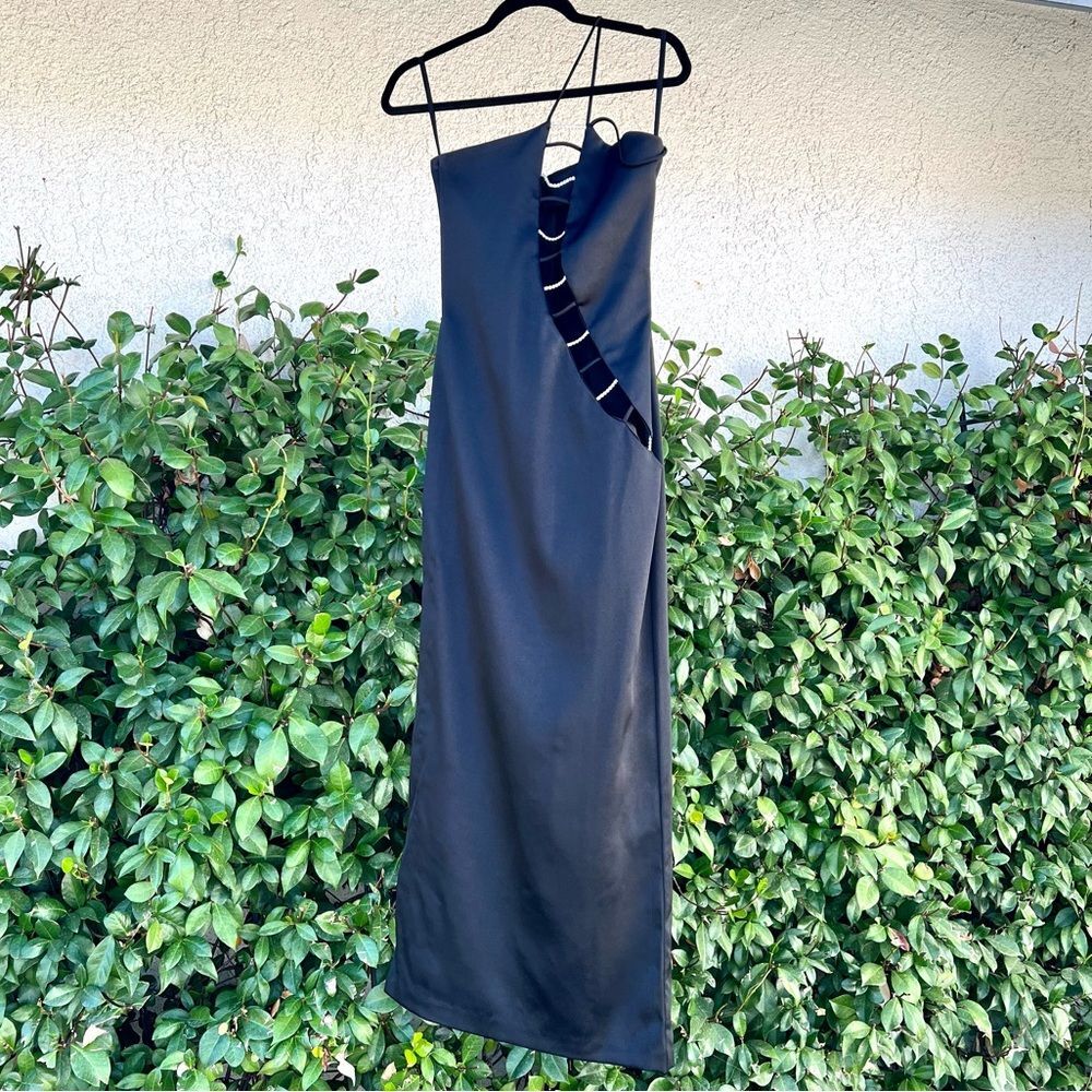 Atria Vintage Cutout Crystals Evening Gown Black Maxi Dress Size Small Excellent